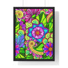 Original Fine Art Drawn by Hand, Vertical Framed Poster, Flower Doodle - Blululi