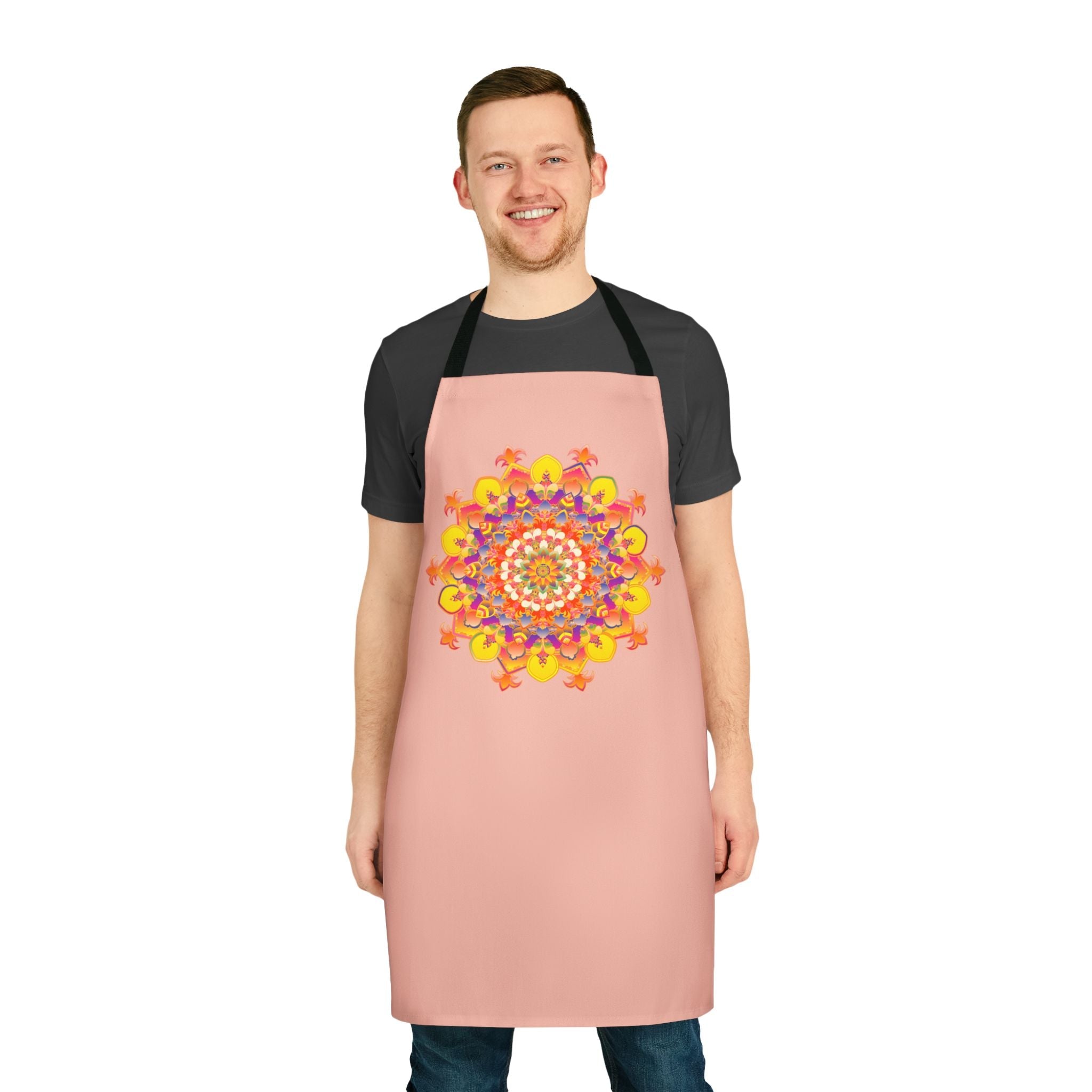 Peach Mandala Apron - Hand Drawn Art All Over Prints - Blululi