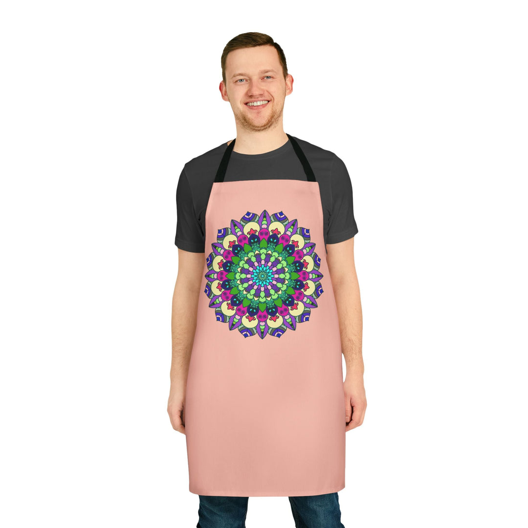 Peach Mandala Apron - Hand Drawn Art All Over Prints - Blululi