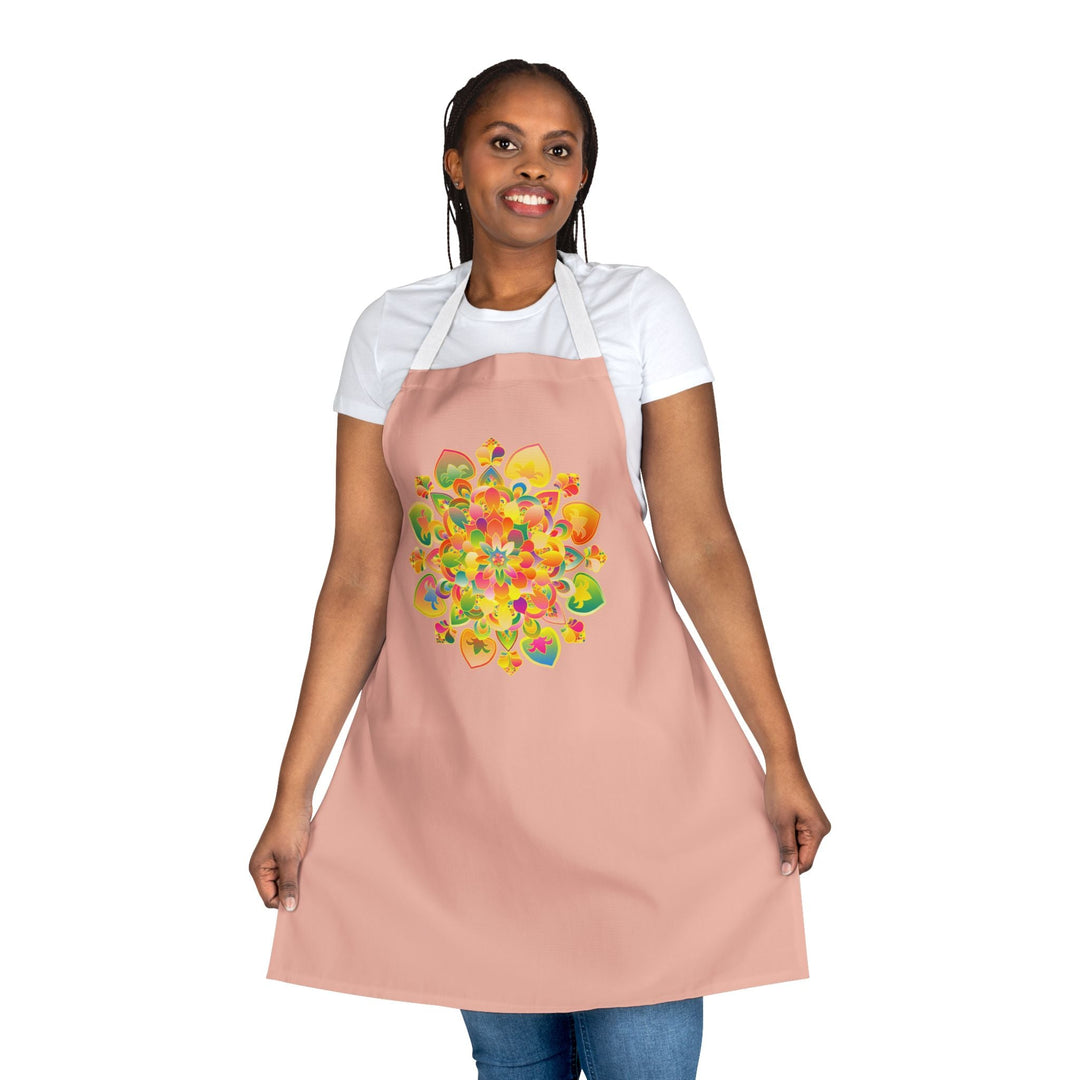 Peach Mandala Apron - Hand Drawn Art All Over Prints - Blululi