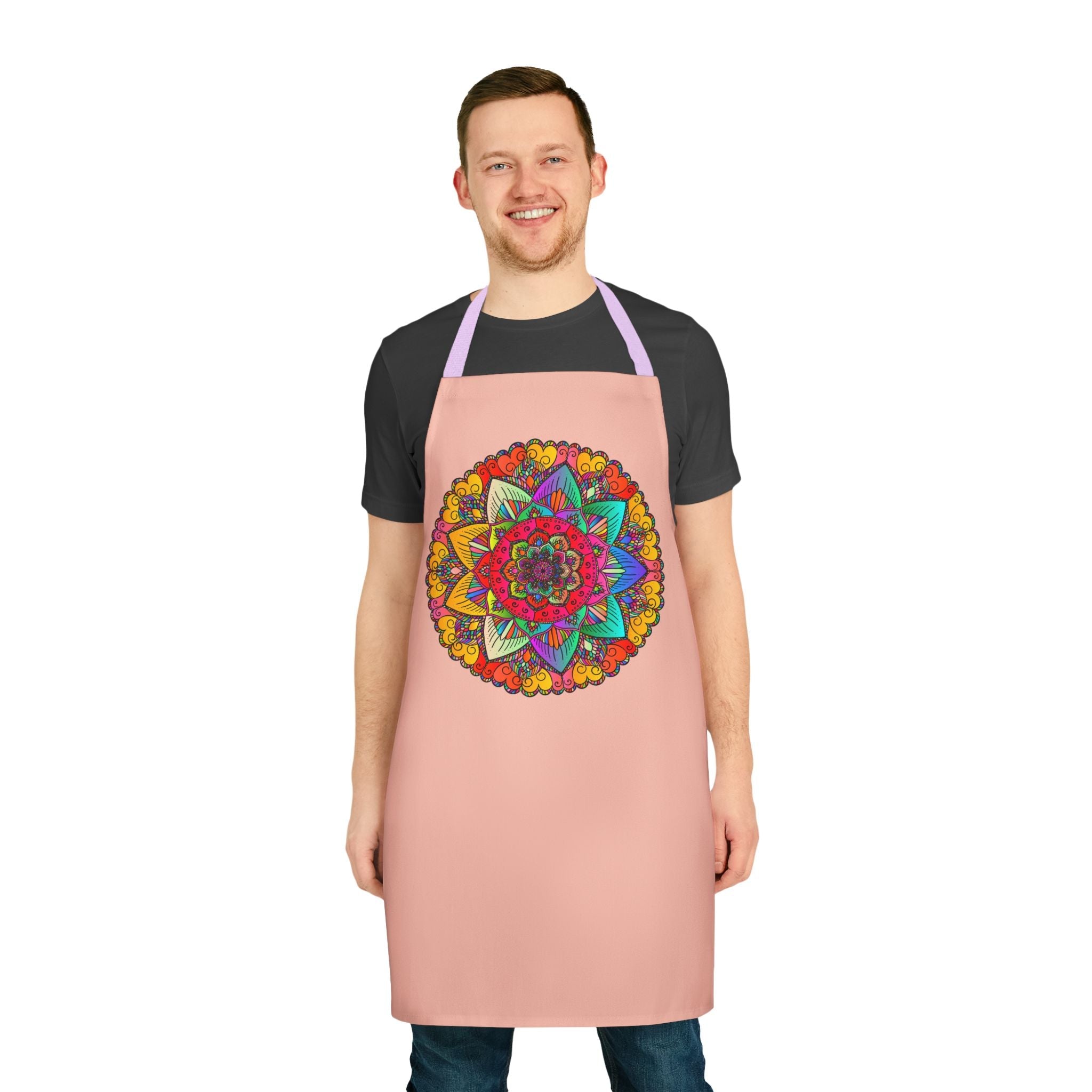 Peach Mandala Apron: Hand - Drawn Art Kitchen Decor All Over Prints - Blululi