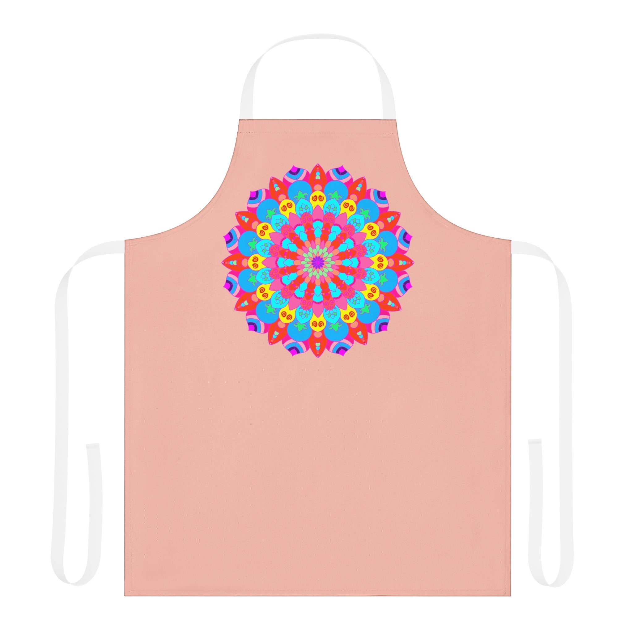 Peach Mandala Apron - Hand - Drawn Floral Art All Over Prints - Blululi