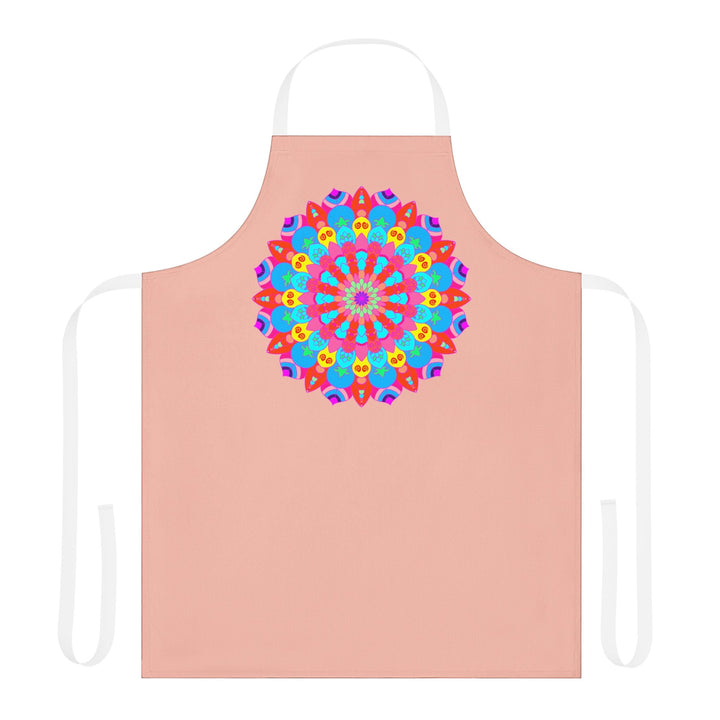 Peach Mandala Apron - Hand - Drawn Floral Art All Over Prints - Blululi