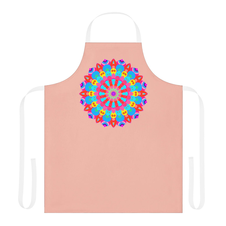 Peach Mandala Apron - Hand - Drawn Floral Art All Over Prints - Blululi