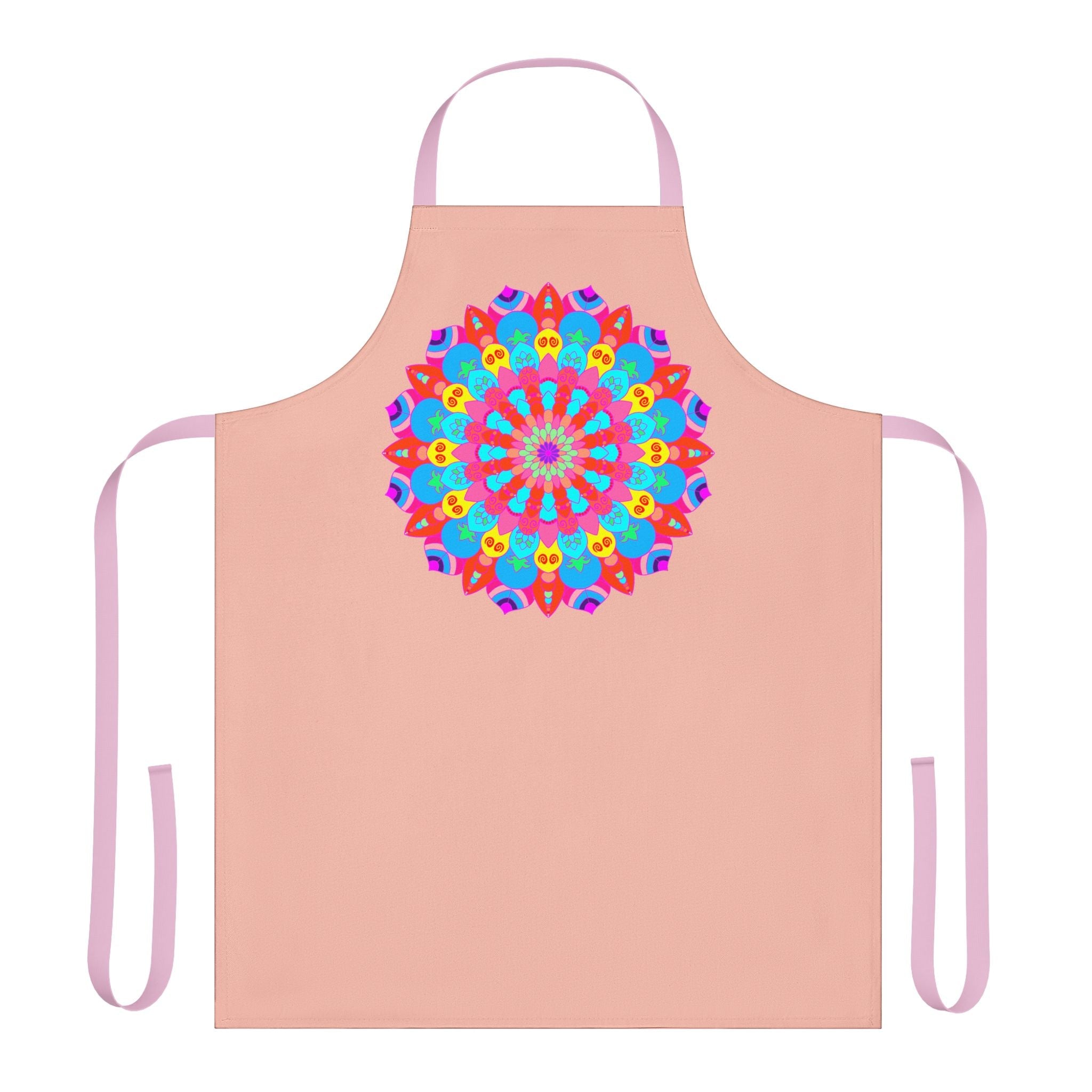 Peach Mandala Apron - Hand - Drawn Floral Art All Over Prints - Blululi