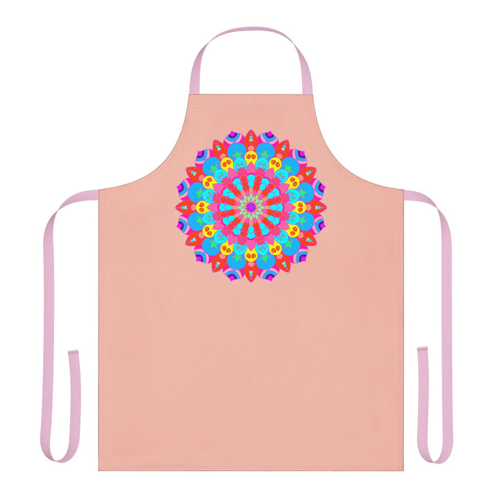 Peach Mandala Apron - Hand - Drawn Floral Art All Over Prints - Blululi