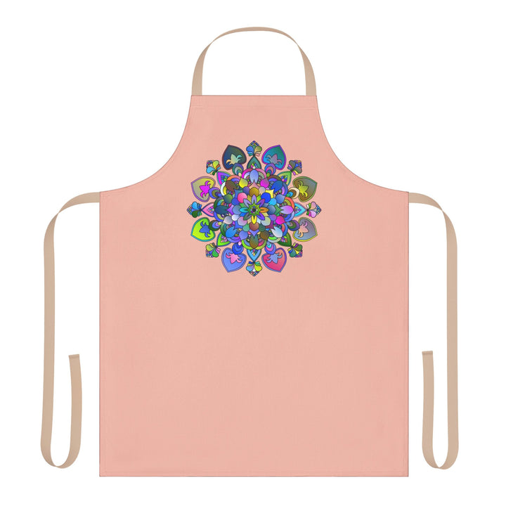 Peach Mandala Apron - Hand - Drawn Floral Design All Over Prints - Blululi