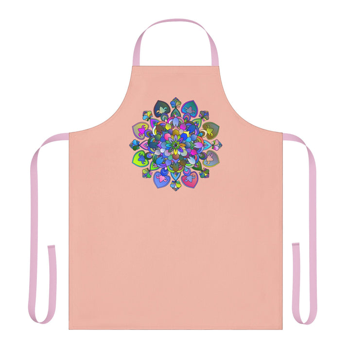 Peach Mandala Apron - Hand - Drawn Floral Design All Over Prints - Blululi