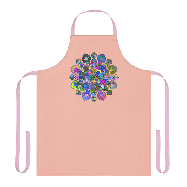 Peach Mandala Apron - Hand - Drawn Floral Design All Over Prints - Blululi
