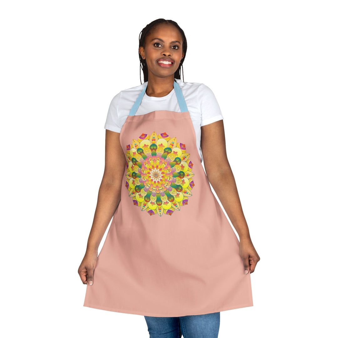 Peach Mandala Art Apron - Hand Drawn Design All Over Prints - Blululi