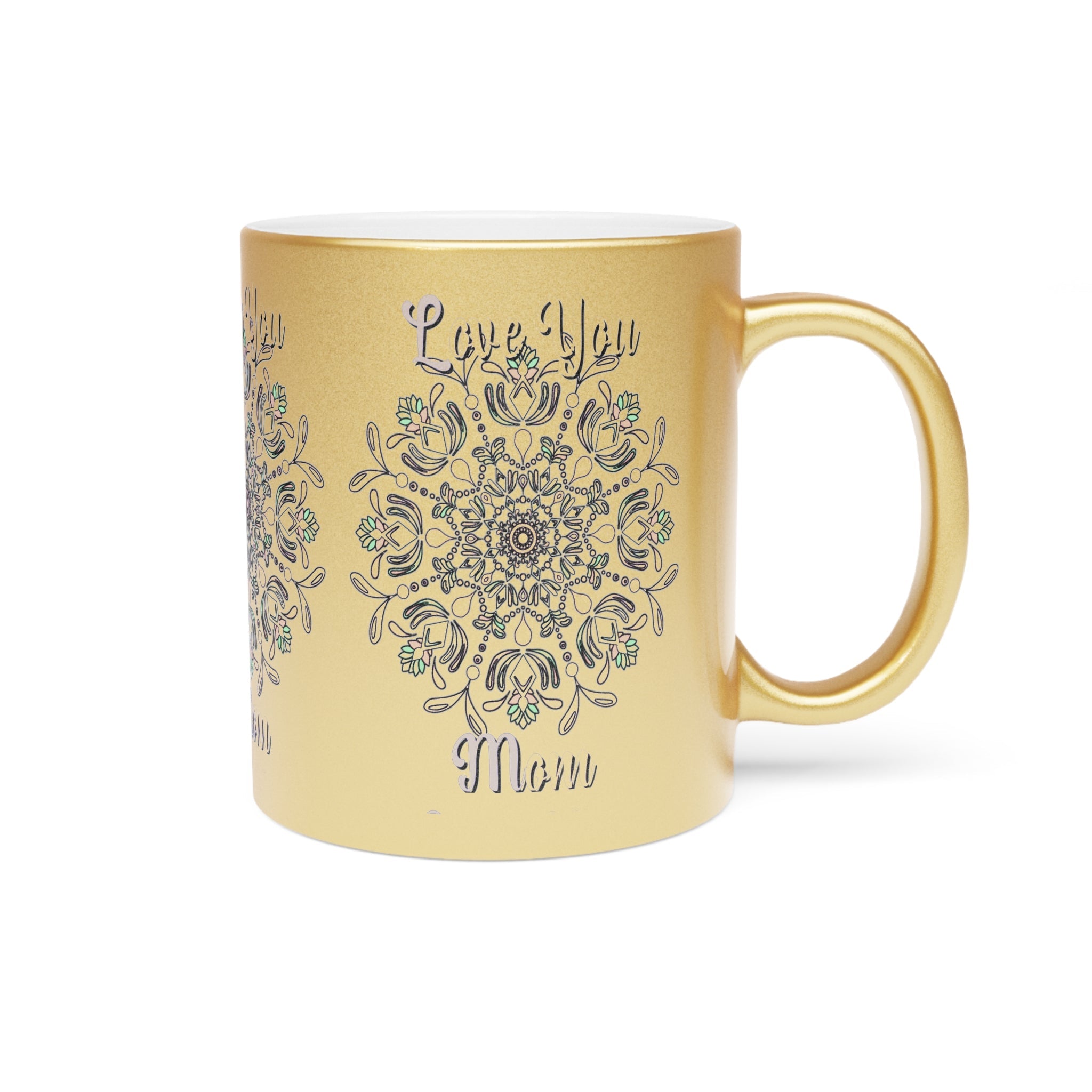 Perfect Birthday Gift for Mom - "Love You Mom" Metallic Mug (Silver/Gold) - Blululi