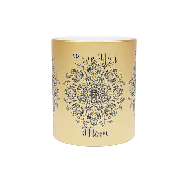 Perfect Birthday Gift for Mom - "Love You Mom" Metallic Mug (Silver/Gold) - Blululi