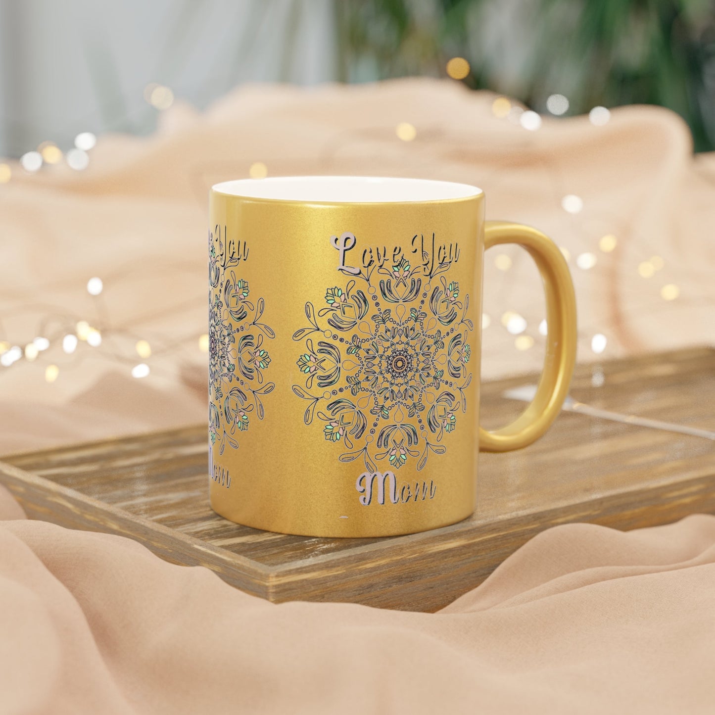 Perfect Birthday Gift for Mom - "Love You Mom" Metallic Mug (Silver/Gold) - Blululi