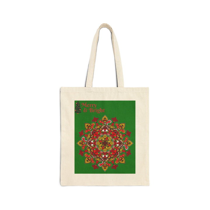 Perfect Holiday Accessory - "Merry & Bright" Christmas Mandala Cotton Canvas Tote Bag - Blululi