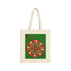 Perfect Holiday Accessory - "Merry & Bright" Christmas Mandala Cotton Canvas Tote Bag - Blululi