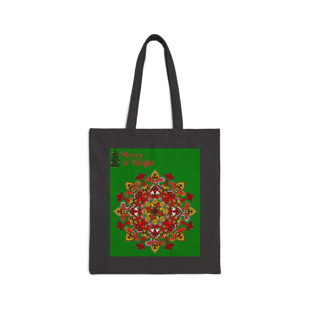 Perfect Holiday Accessory - "Merry & Bright" Christmas Mandala Cotton Canvas Tote Bag - Blululi