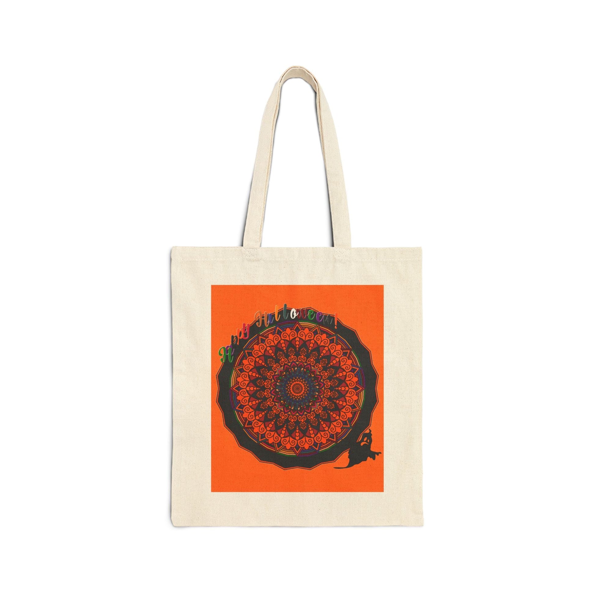 Perfect Trick - or - Treat Accessory - "Spooky & Fun" Halloween Mandala Cotton Canvas Tote Bag - Blululi