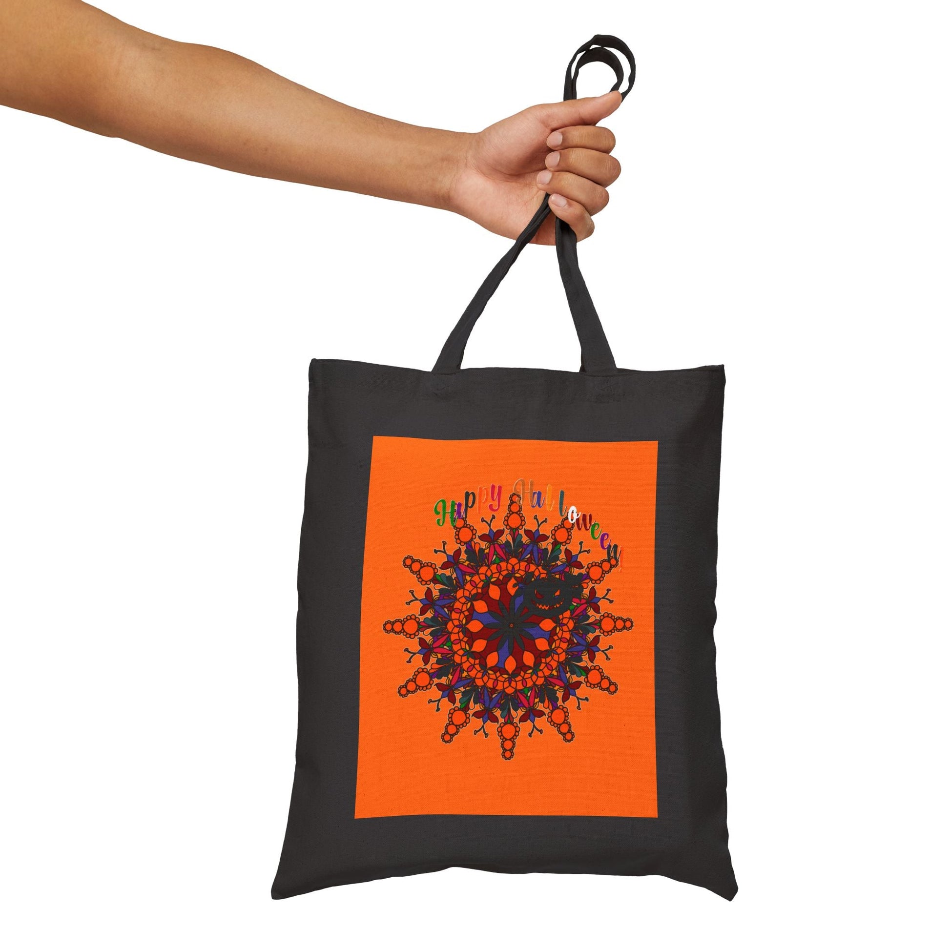 Perfect Trick - or - Treat Accessory - "Spooky & Fun" Halloween Mandala Cotton Canvas Tote Bag - Blululi