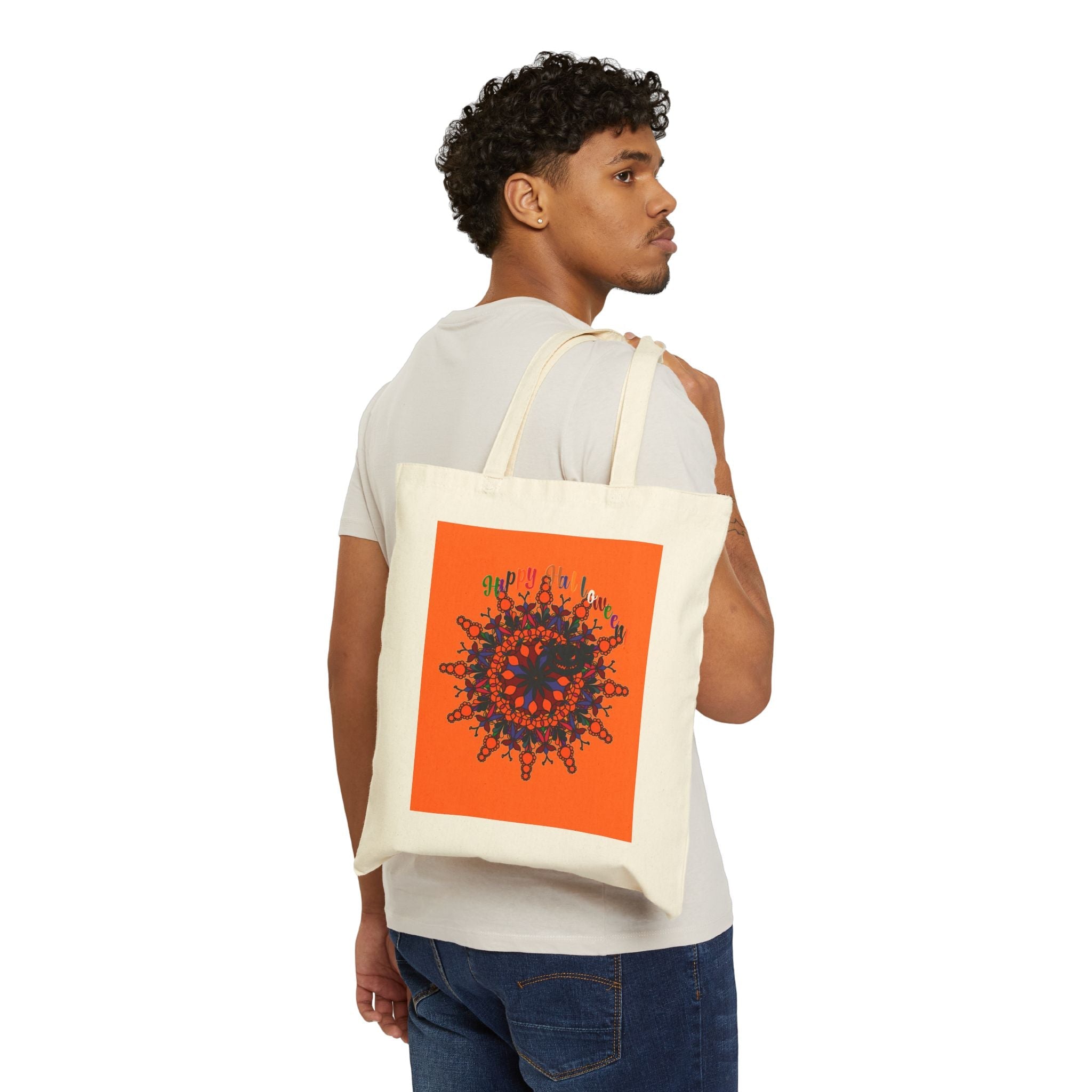 Perfect Trick - or - Treat Accessory - "Spooky & Fun" Halloween Mandala Cotton Canvas Tote Bag - Blululi