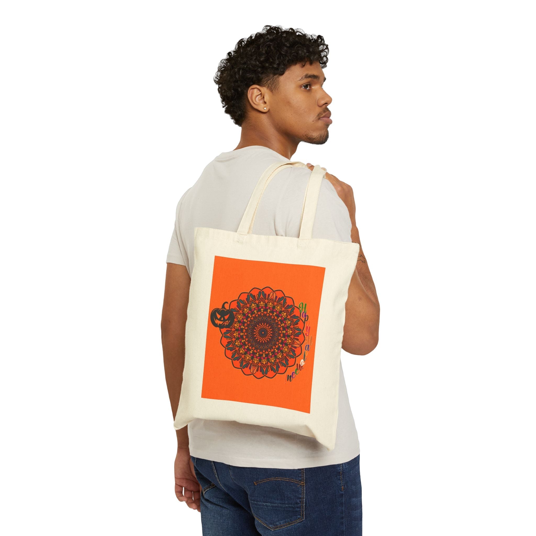 Perfect Trick - or - Treat Accessory - "Spooky & Fun" Halloween Mandala Cotton Canvas Tote Bag - Blululi