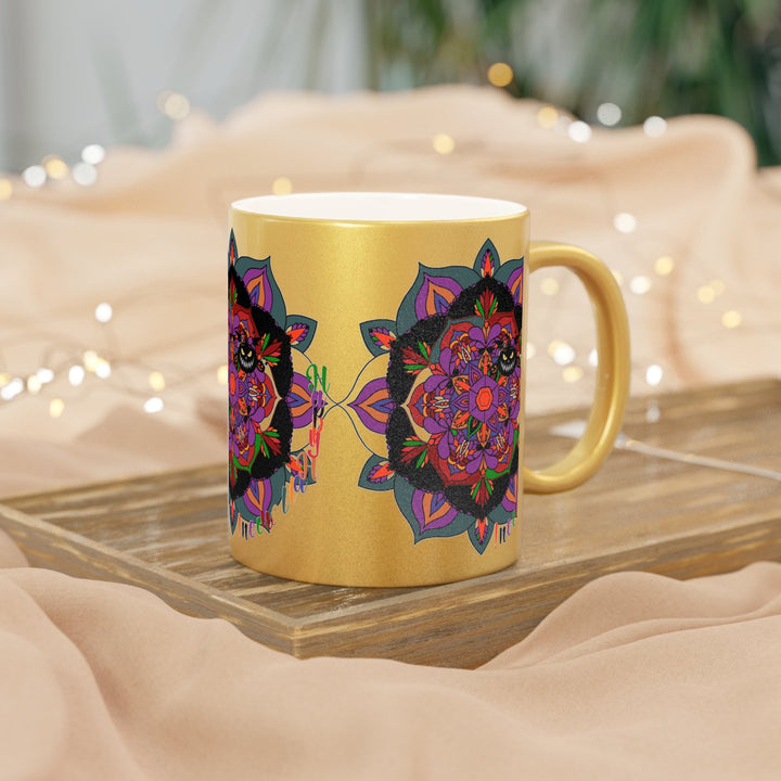 Personalized Halloween Mandala Metallic Mug - Pumpkin Mandala Design - Hand - Drawn Art - Silver and Gold - Blululi