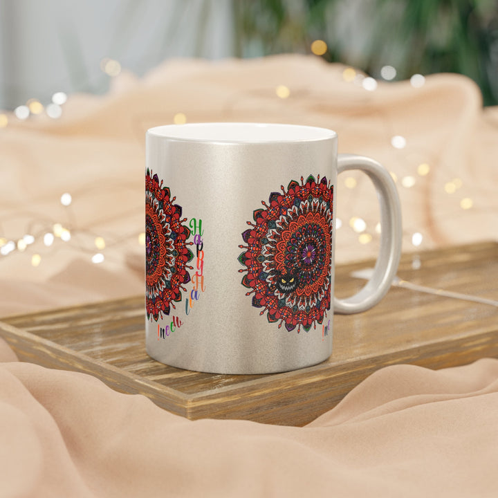 Personalized Halloween Mandala Metallic Mug - Pumpkin Mandala Design - Hand - Drawn Art - Silver and Gold - Blululi