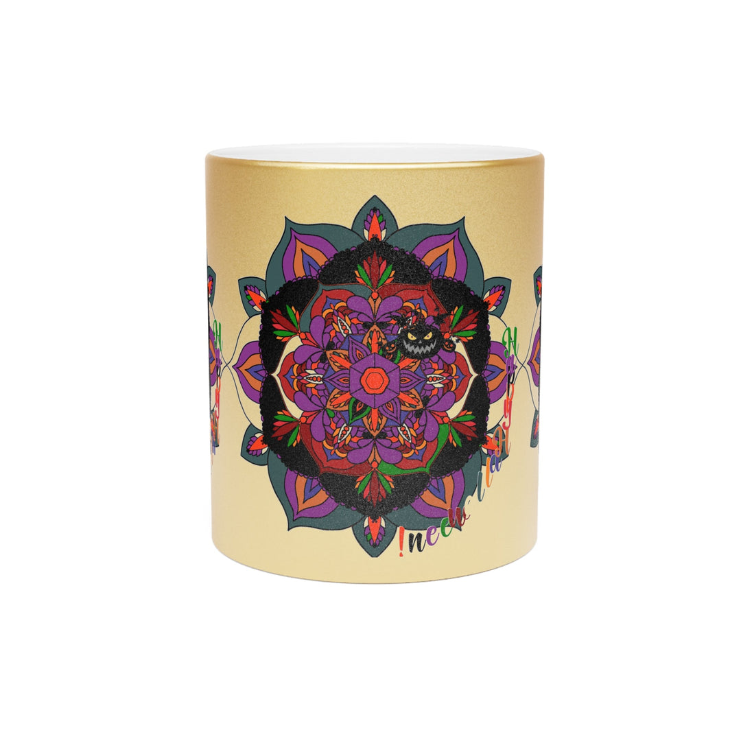 Personalized Halloween Mandala Metallic Mug - Pumpkin Mandala Design - Hand - Drawn Art - Silver and Gold - Blululi