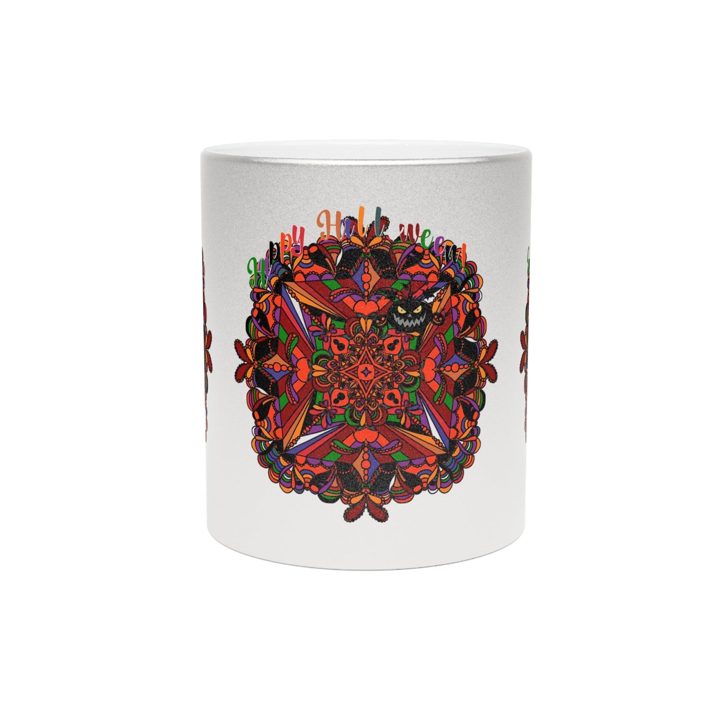 Personalized Halloween Mandala Metallic Mug - Pumpkin Mandala Design - Hand - Drawn Art - Silver and Gold - Blululi