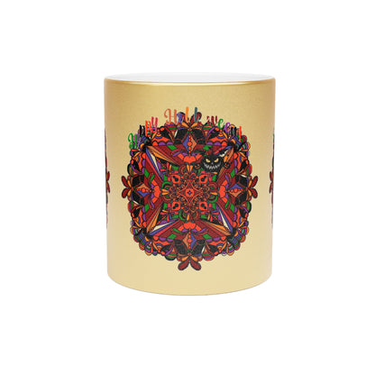 Personalized Halloween Mandala Metallic Mug - Pumpkin Mandala Design - Hand - Drawn Art - Silver and Gold - Blululi