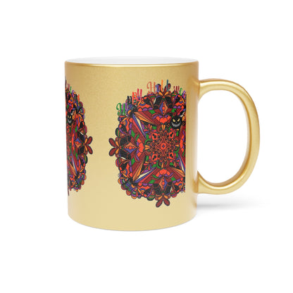 Personalized Halloween Mandala Metallic Mug - Pumpkin Mandala Design - Hand - Drawn Art - Silver and Gold - Blululi