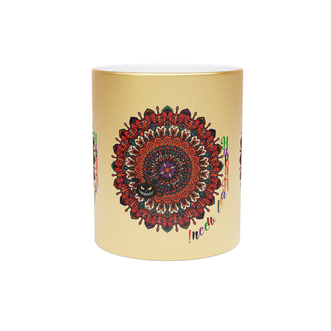 Personalized Halloween Mandala Metallic Mug - Pumpkin Mandala Design - Hand - Drawn Art - Silver and Gold - Blululi