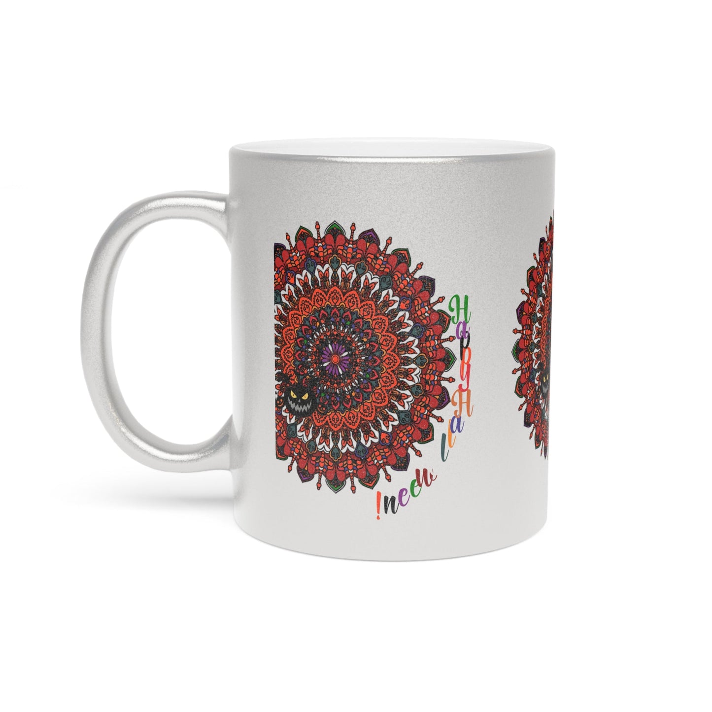 Personalized Halloween Mandala Metallic Mug - Pumpkin Mandala Design - Hand - Drawn Art - Silver and Gold - Blululi