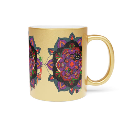 Personalized Halloween Mandala Metallic Mug - Pumpkin Mandala Design - Hand - Drawn Art - Silver and Gold - Blululi