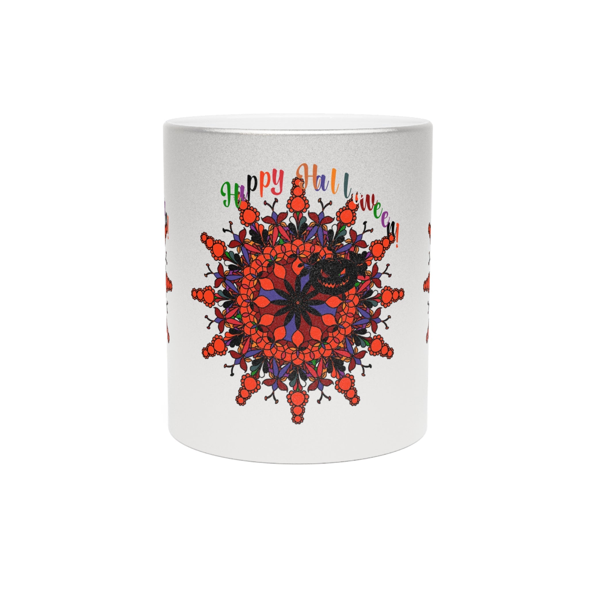 Personalized Halloween Mandala Metallic Mug - Pumpkin Mandala Design - Hand - Drawn Art - Silver and Gold - Blululi