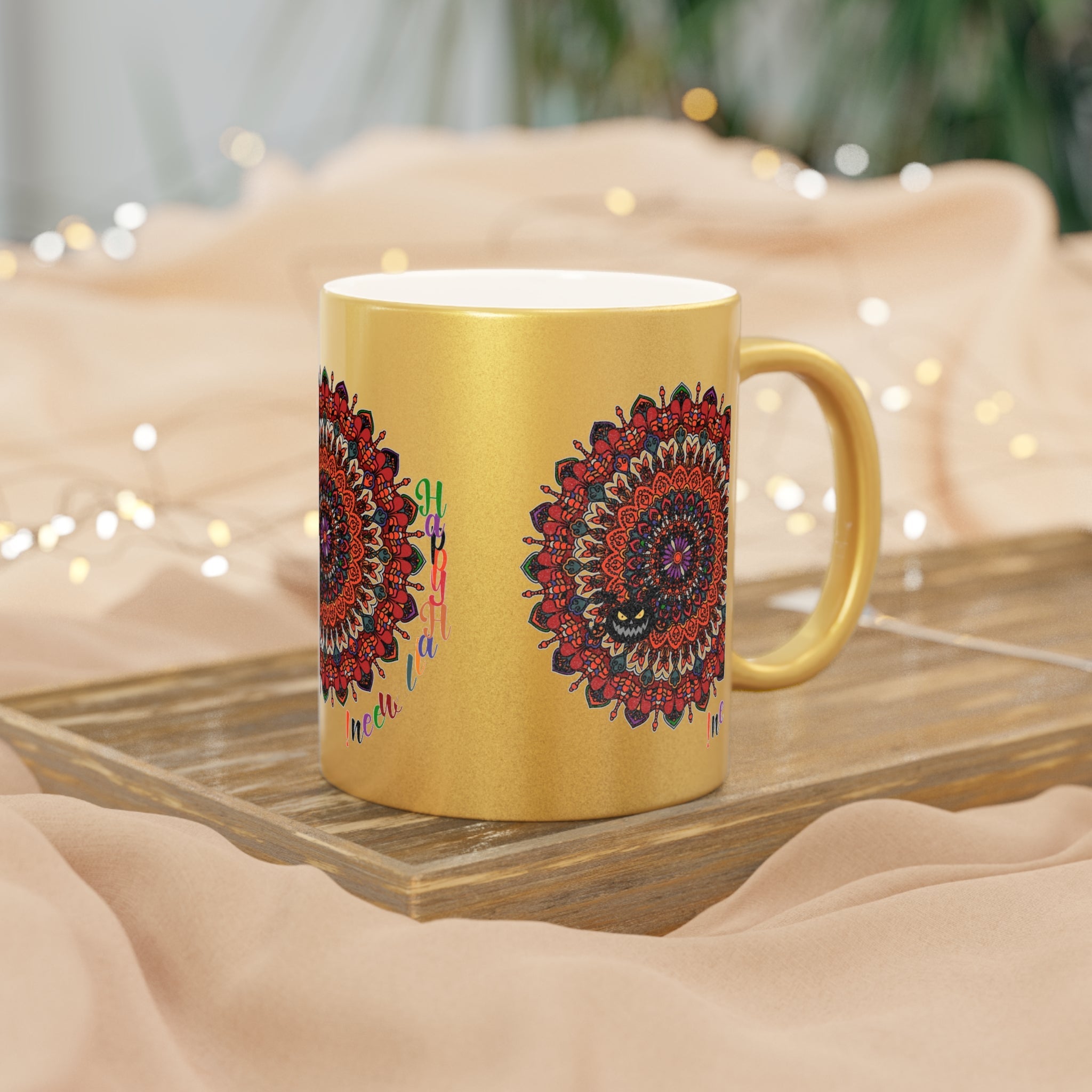 Personalized Halloween Mandala Metallic Mug - Pumpkin Mandala Design - Hand - Drawn Art - Silver and Gold - Blululi