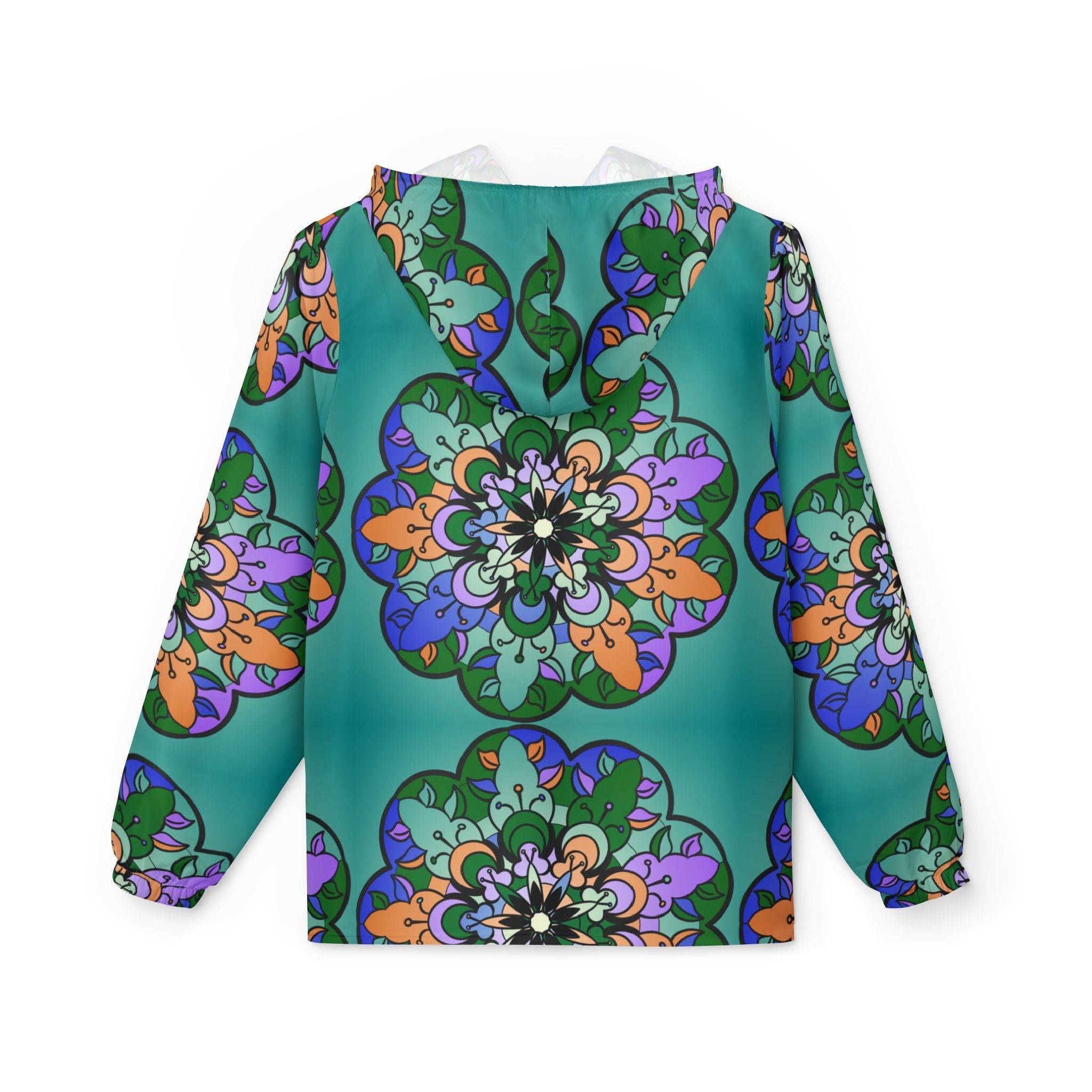 Petroleum Green Windbreaker Jacket with Blululi Mandala Art Designs Outerwear - Blululi