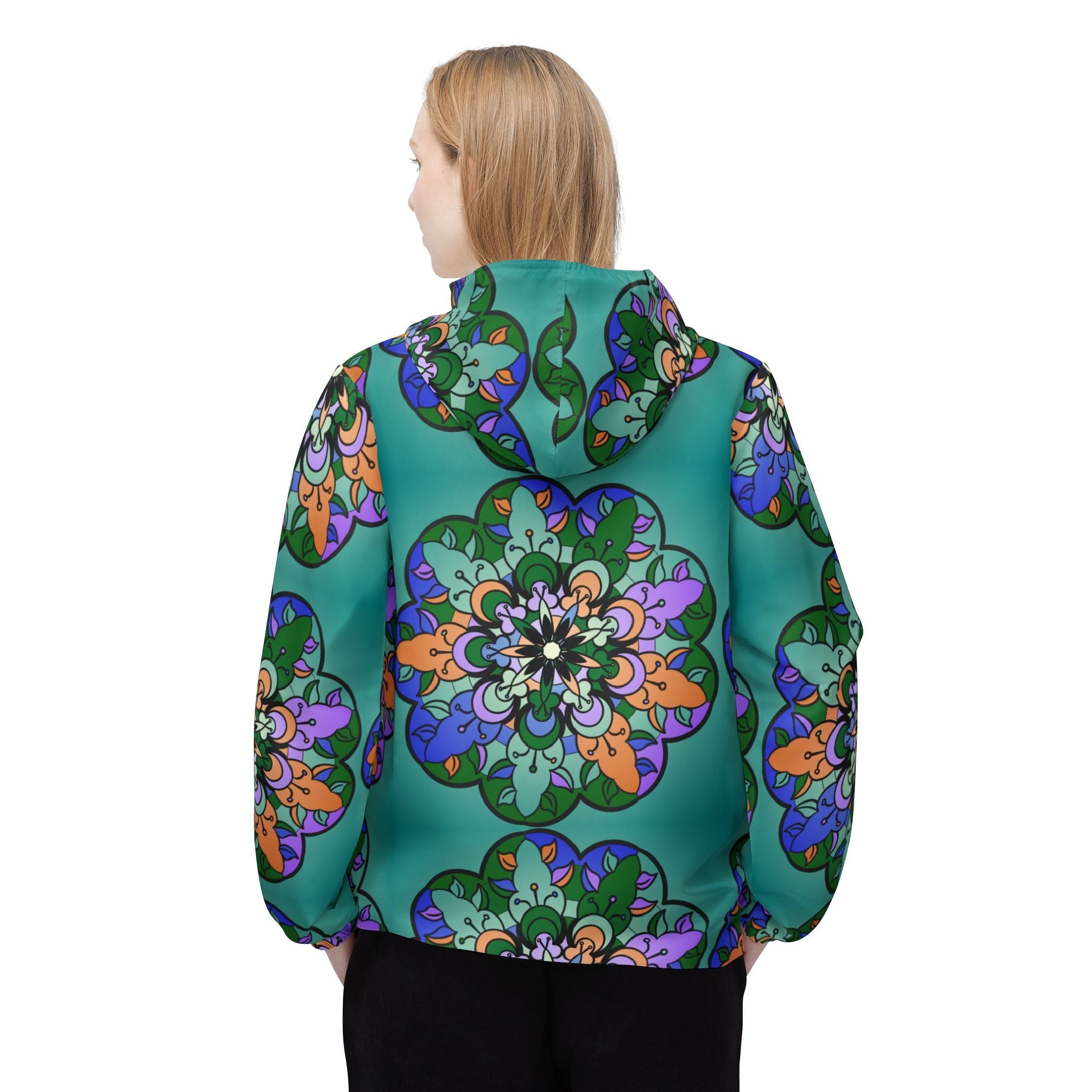 Petroleum Green Windbreaker Jacket with Blululi Mandala Art Designs Outerwear - Blululi