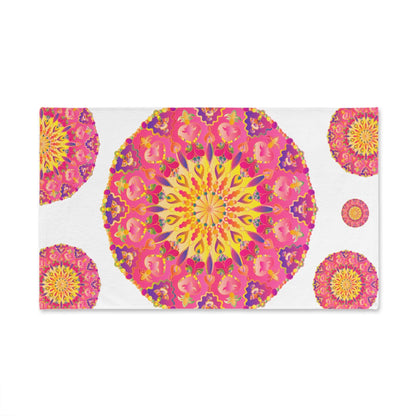 Pink & Yellow Mandala Hand Towel - Boho Decor Home Decor - Blululi