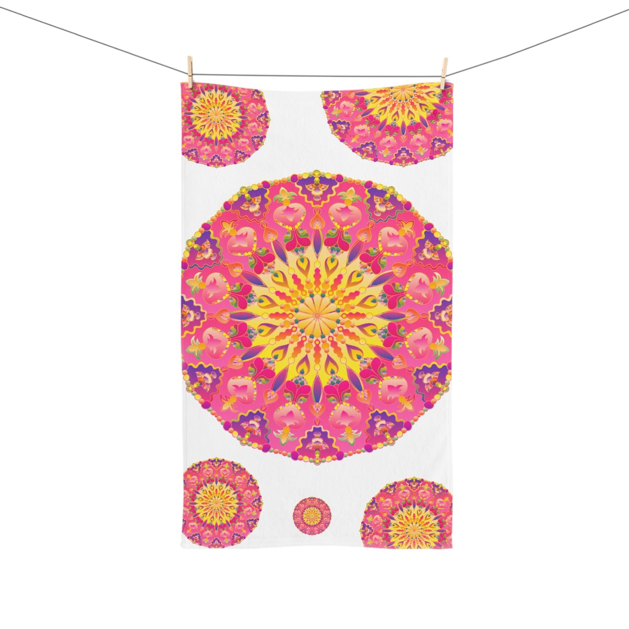 Pink & Yellow Mandala Hand Towel - Boho Decor Home Decor - Blululi