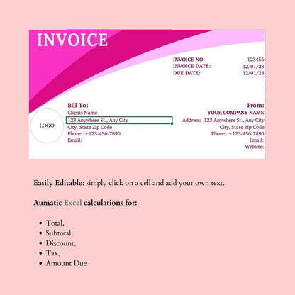 Pinky Invoice Template - US Letter Size digital download - Blululi