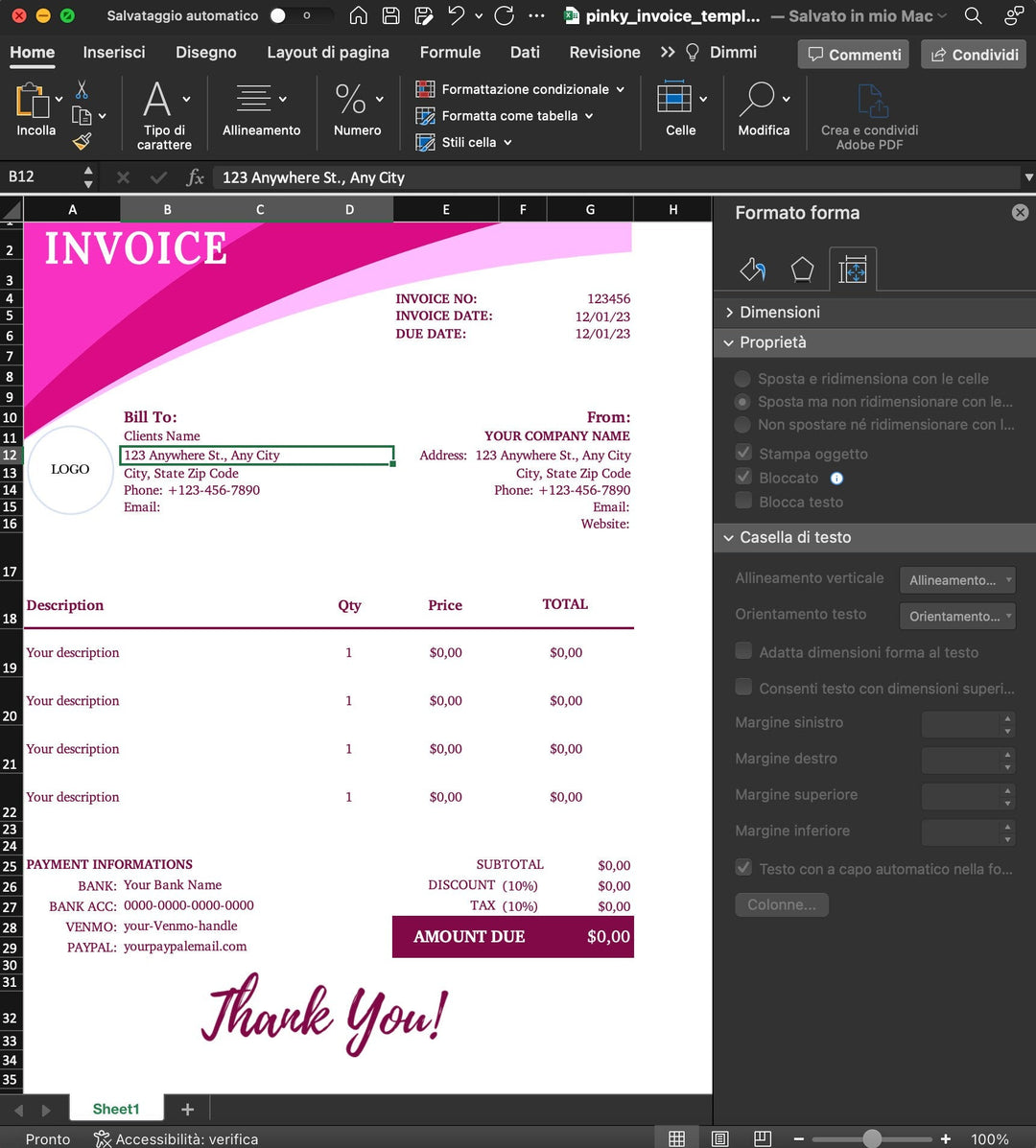 Pinky Invoice Template - US Letter Size digital download - Blululi