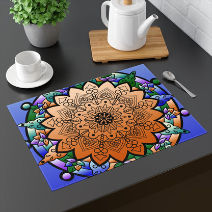 Placemat with Mandala Art Drawn by Hand - Blue - Orange, 1pc - Blululi