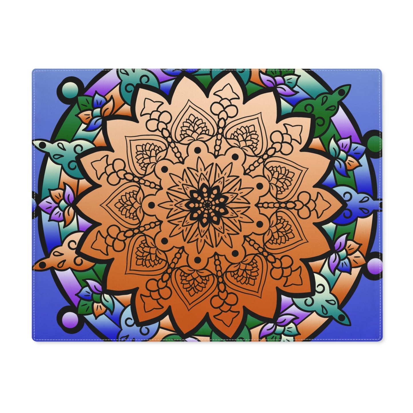 Placemat with Mandala Art Drawn by Hand - Blue - Orange, 1pc - Blululi