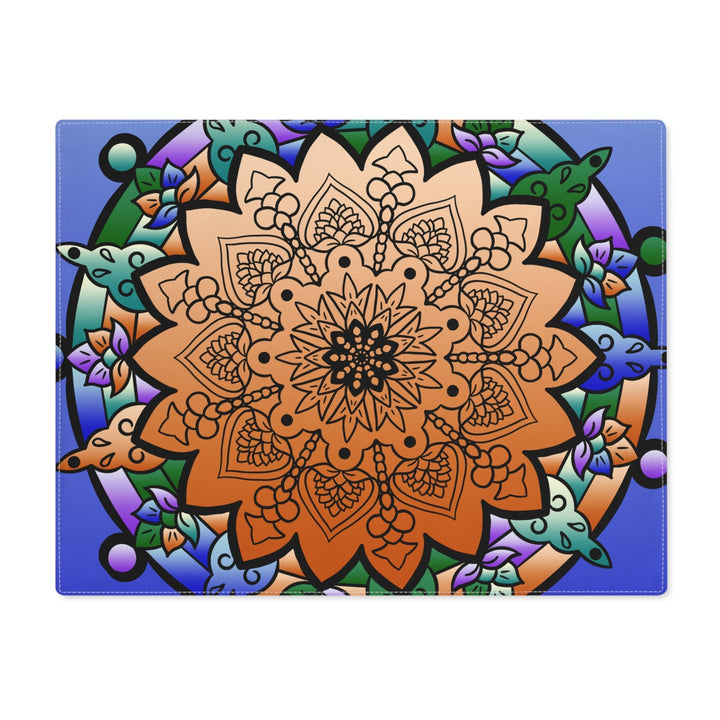 Placemat with Mandala Art Drawn by Hand - Blue - Orange, 1pc - Blululi