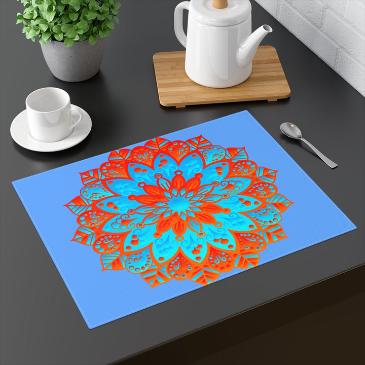 Placemat with Mandala Art Drawn by Hand - Blue - Orange, 1pc - Blululi