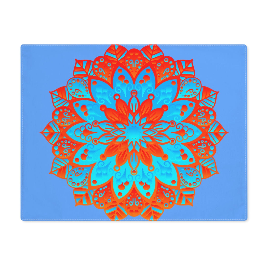 Placemat with Mandala Art Drawn by Hand - Blue - Orange, 1pc - Blululi