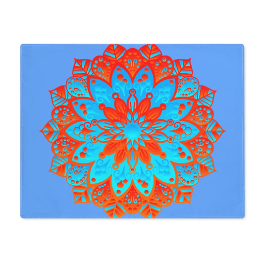 Placemat with Mandala Art Drawn by Hand - Blue - Orange, 1pc - Blululi