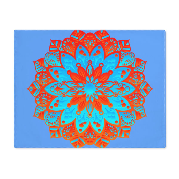 Placemat with Mandala Art Drawn by Hand - Blue - Orange, 1pc - Blululi