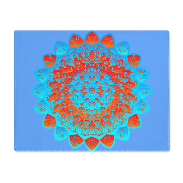 Placemat with Mandala Art Drawn by Hand - Blue - Orange, 1pc - Blululi