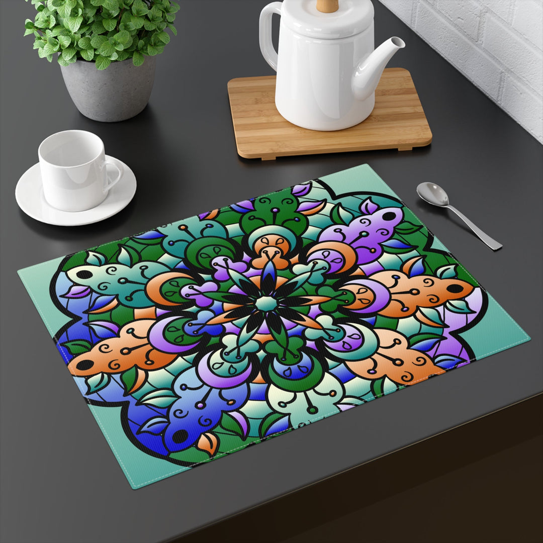 Placemat with Mandala Art Drawn by Hand - Green - Blue - Purple - Orange, 1pc - Blululi